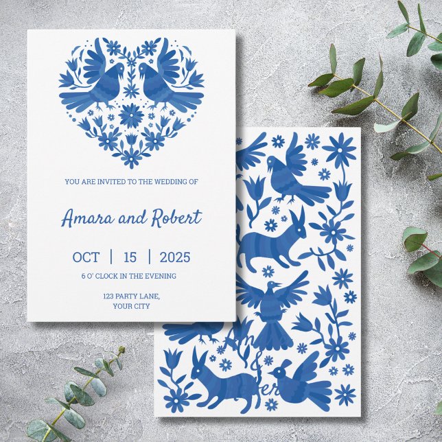 BLUE OTOMI MEXICAN HEART INVITATION (Creator Uploaded)