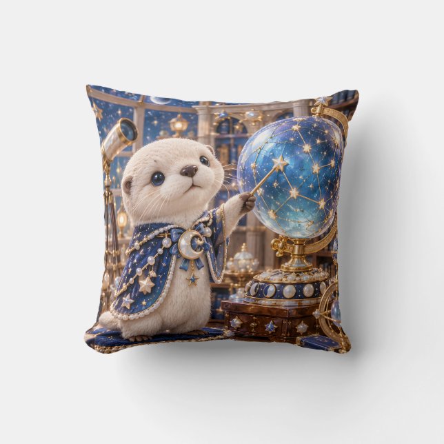 Blue Otter Stargazer Celestial Globe Throw Pillow (Front)