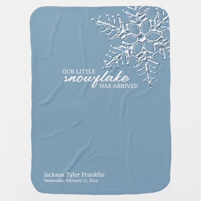 Blue Our Little Snowflake Baby Blanket (Front)