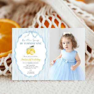 Blue Our main Squeeze Lemon 1st Birthday Photo Invitation