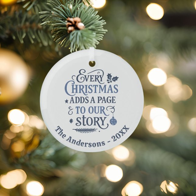 Blue our story typography Christmas Glass Ornament (Creator Uploaded)