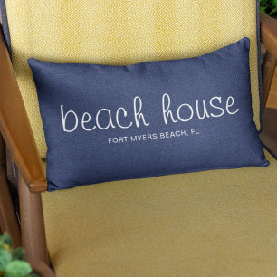 Blue Outdoor Summer Nautical Beach House Custom Lumbar Pillow