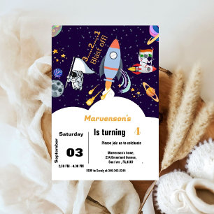 Blue Outer space astronaut boy birthday Invitation