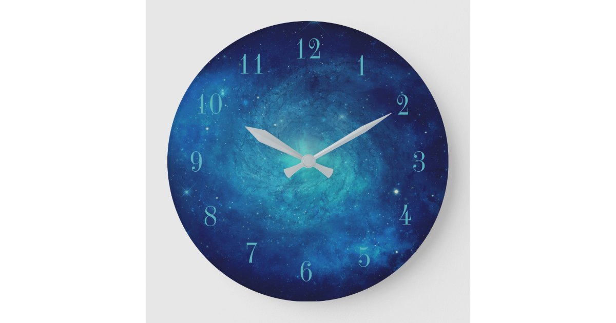 Blue Outer Space Galaxy Large Clock | Zazzle