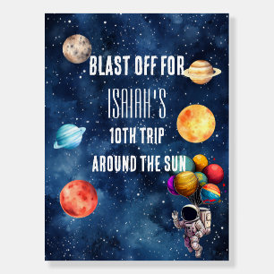 Blue Outer Space Planets Boy Birthday Welcome Sign