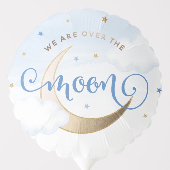 Blue Over the Moon Baby Shower Balloon (Front)