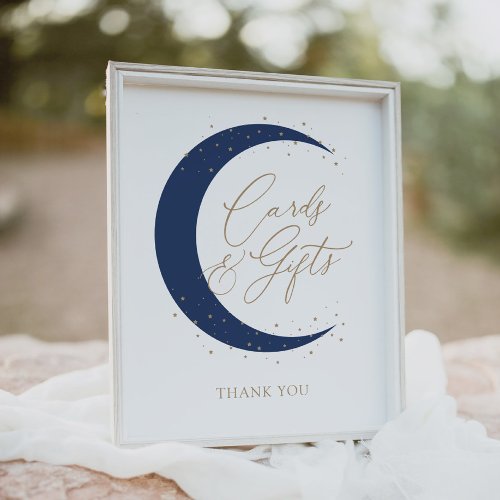 Blue Over the Moon Baby Shower Cards and Gifts Poster