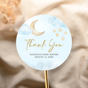 Blue Over the Moon Baby Shower Classic Round Sticker