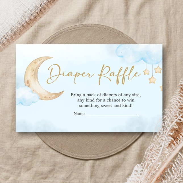 Blue Over the Moon Baby Shower Diaper Raffle Enclosure Card (Over the Moon Baby Shower Diaper Raffle)