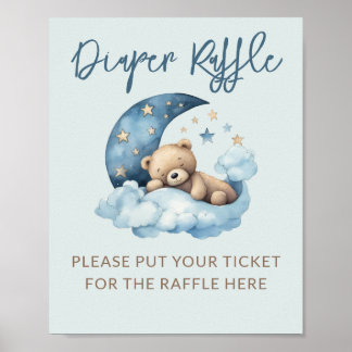 Blue Over the Moon Baby Shower Diaper Raffle Poster