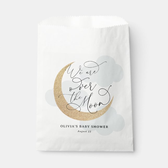 Blue Over the Moon Baby Shower Favor Bag (Front)