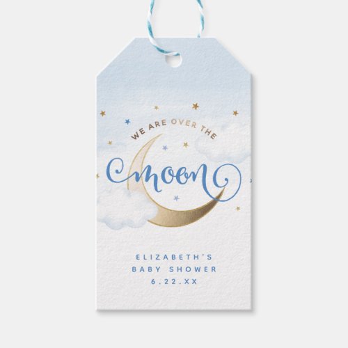 Blue Over the Moon Baby Shower Favor Tags