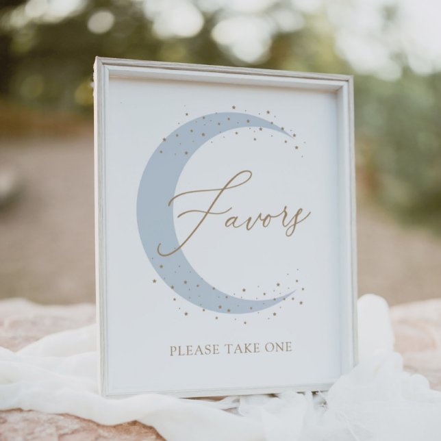 Blue Over the Moon Baby Shower Favors Sign (Creator Uploaded)