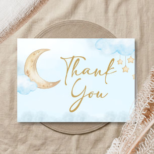 Blue Over the Moon Baby Shower Letterpress Thank You Card