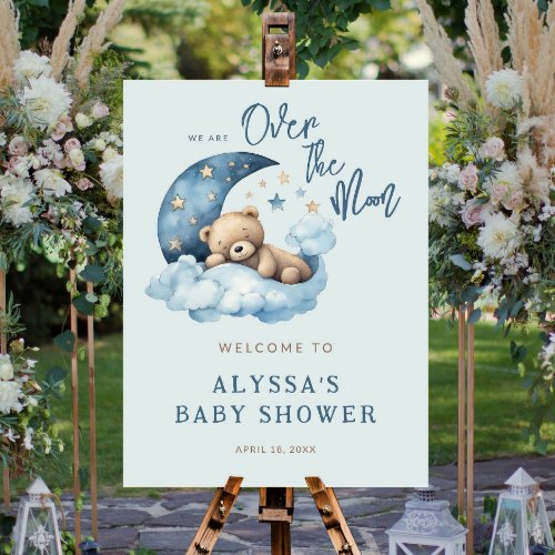 Blue Over the Moon Baby Shower Welcome Foam Board