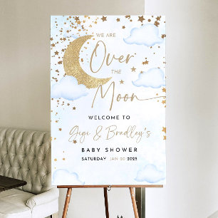 Blue Over the Moon Baby Shower Welcome Sign