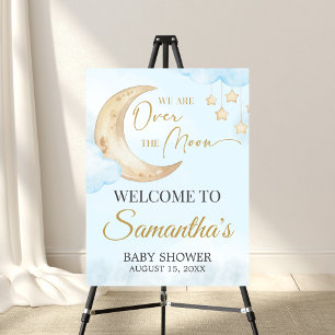 Blue Over the Moon Baby Shower Welcome Sign