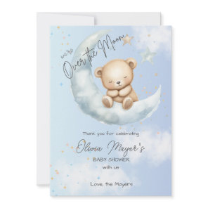 Blue Over the Moon Bear Baby Shower Thank You Card