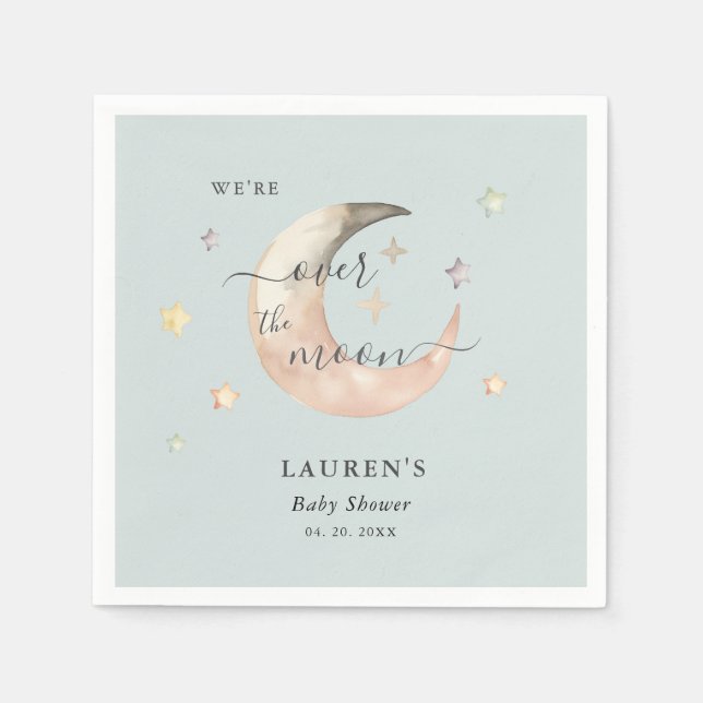 Blue Over The Moon Boho Celestial Baby shower Napkins (Front)