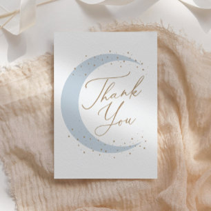 Blue Over the Moon Boy Baby Shower Letterpress Thank You Card