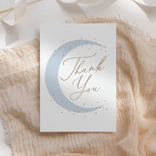Blue Over the Moon Boy Baby Shower Thank You Card