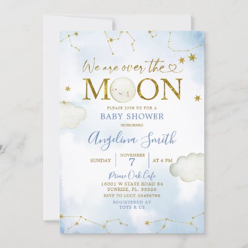 Blue Over The Moon Constellation Baby Shower Invitation