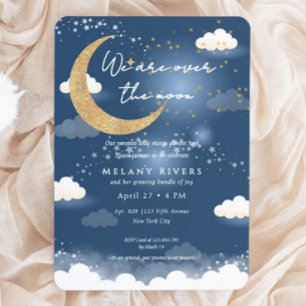 Blue Over the Moon Gender Neutral Baby Shower Invitation