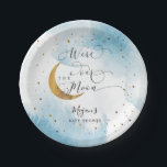Blue Over the Moon Gold Stars Baby Shower Paper Plates<br><div class="desc">Dreamy boy's baby shower paper plate featuring the sky in watercolor blue with faux gold glitter stars and moon. The text says "we're over the moon."</div>