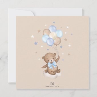 Blue Over the Moon Teddy Bear Balloons Baby Shower Invitation | Zazzle