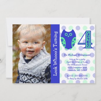 Blue Owl 4th Birthday Party Photo Invitations by Joyful_Expressions at Zazzle