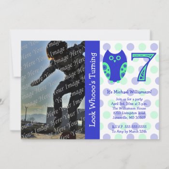 Blue Owl 7th Birthday Party Photo Invitations by Joyful_Expressions at Zazzle
