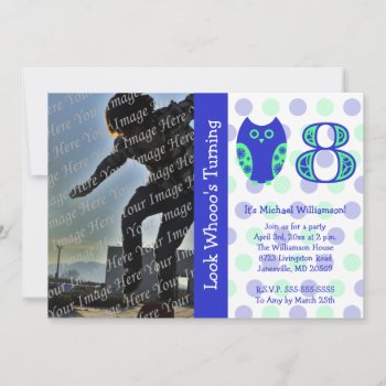 Blue Owl 8th Birthday Party Photo Invitations by Joyful_Expressions at Zazzle