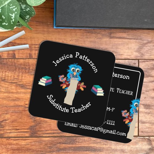 Blue Owl and Books Sub Teacher Contact Cards