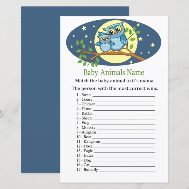 Blue Owl Baby Animals Name Game (Front/Back)