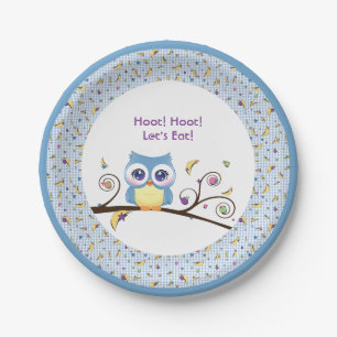 Blue Owl Baby Boy Shower Celestial Doodles Paper Plates