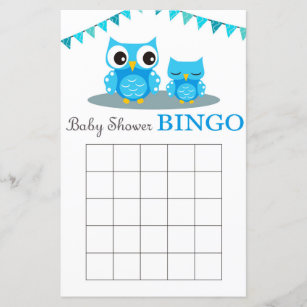 Blue Owl baby shower bingo card