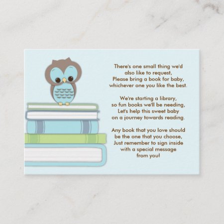 Blue Owl Baby Shower Book Insert Request Card
