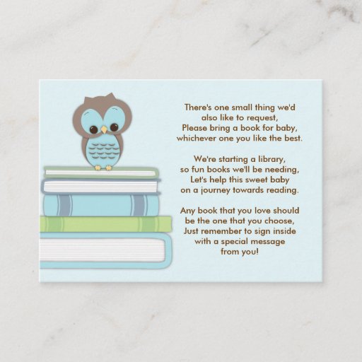 Customizable Blue Owl Baby Shower Book Insert Request Card Business Cards