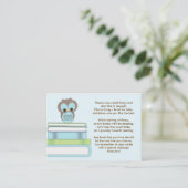 Blue Owl Baby Shower Book Insert Request Card (Standing Front)