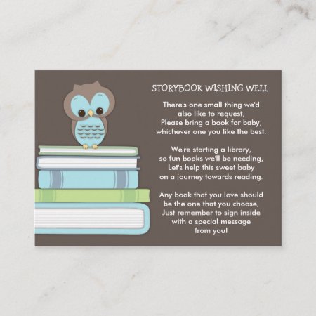 Blue Owl Baby Shower Book Insert Request Card