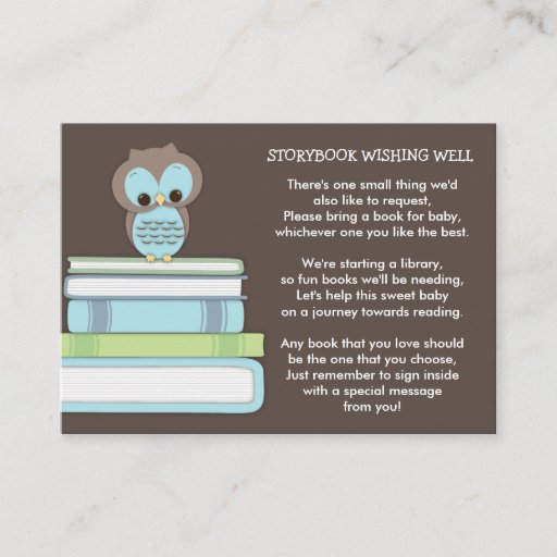 Customizable Blue Owl Baby Shower Book Insert Request Card Business Cards