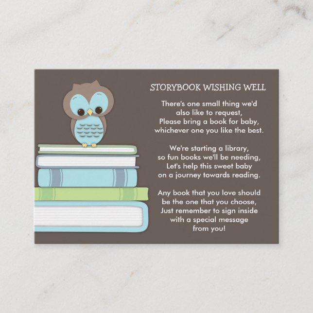 Blue Owl Baby Shower Book Insert Request Card (Front)