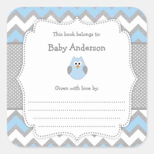 Blue Owl Baby Shower book Square Sticker