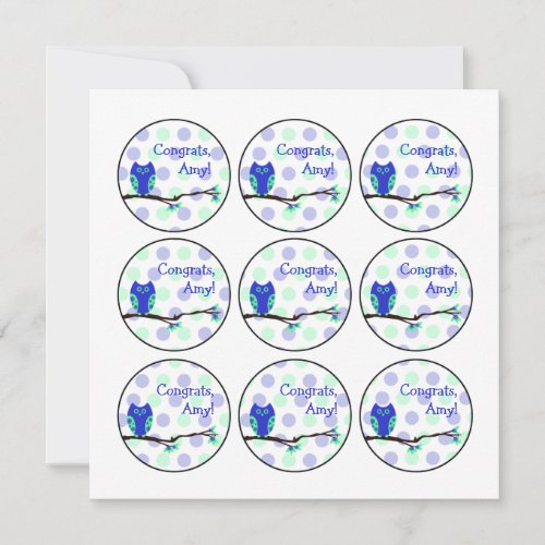 Blue Owl Baby Shower Cupcake Toppers or Favor Tags Invitation