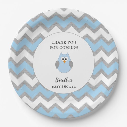 Blue owl baby shower decor 1st birthday party paper plates