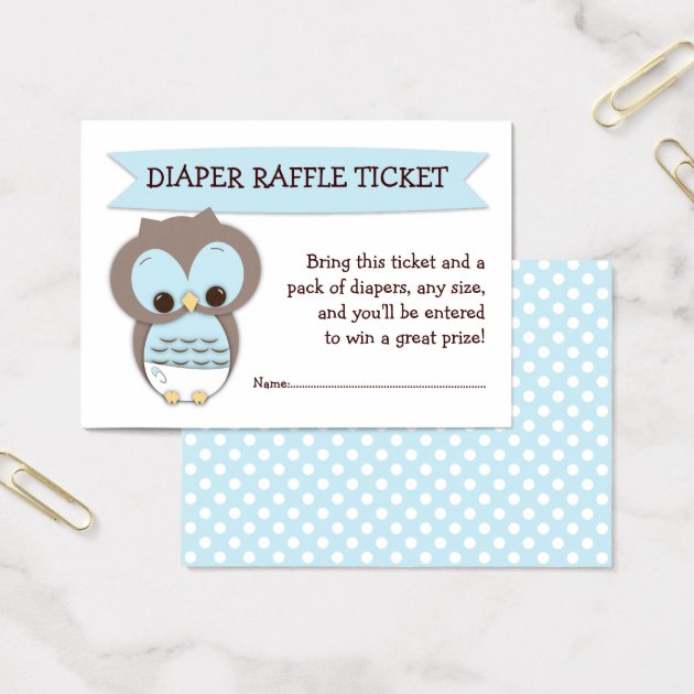 Blue Owl Baby Shower Diaper Raffle Ticket Insert