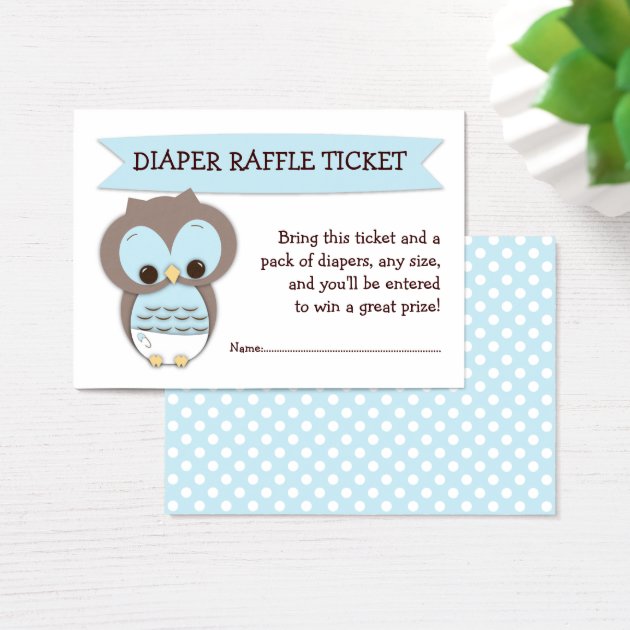 Blue Owl Baby Shower Diaper Raffle Ticket Insert