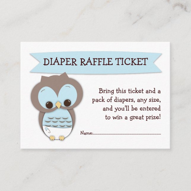 Blue Owl Baby Shower Diaper Raffle Ticket Insert (Front)