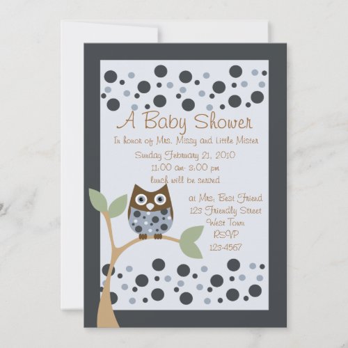 Blue Owl Baby Shower Invitation