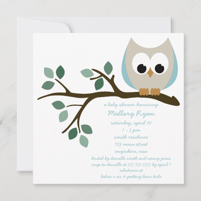 Blue Owl Baby Shower Invitation (Front)